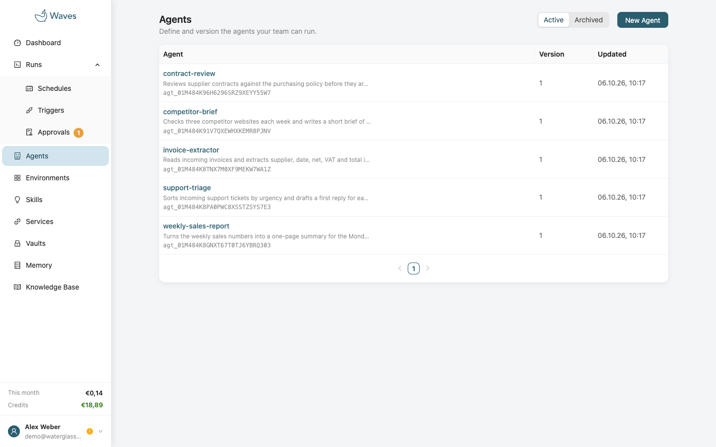 The Agents page