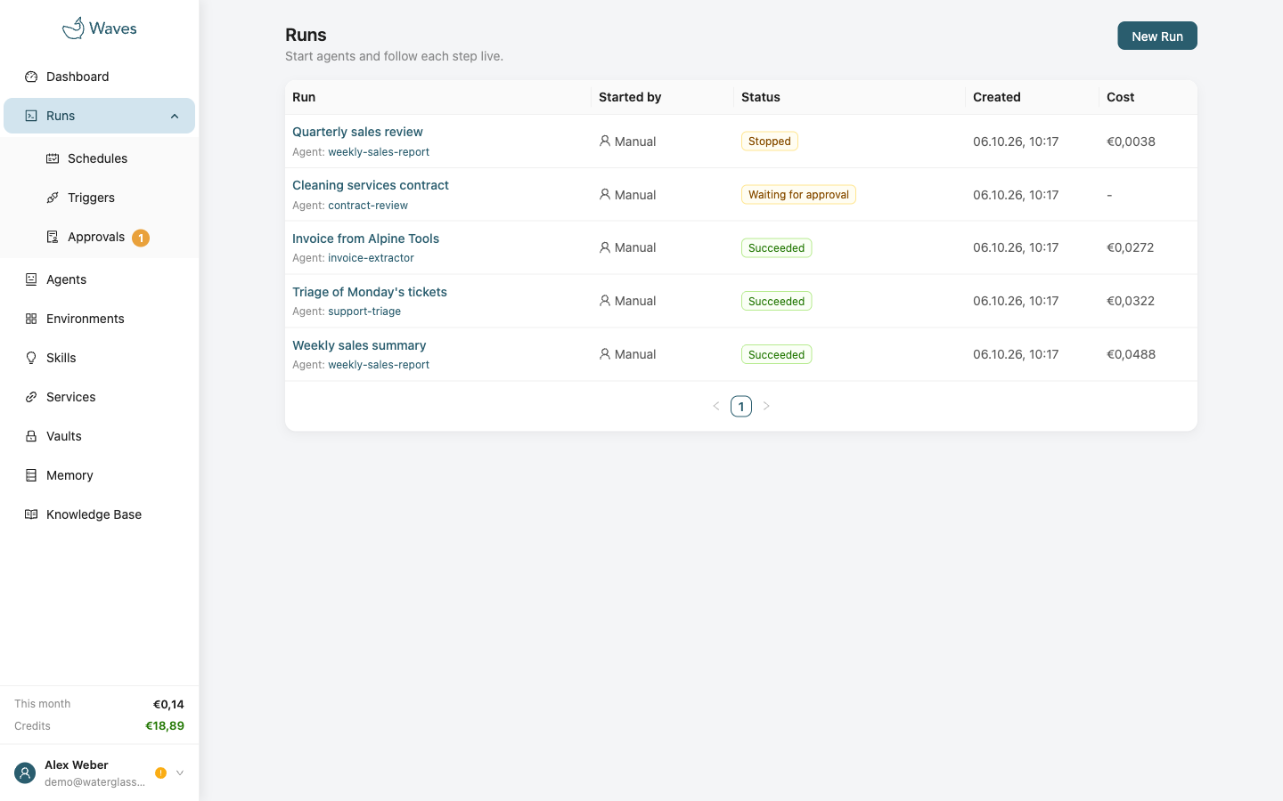 The Runs page