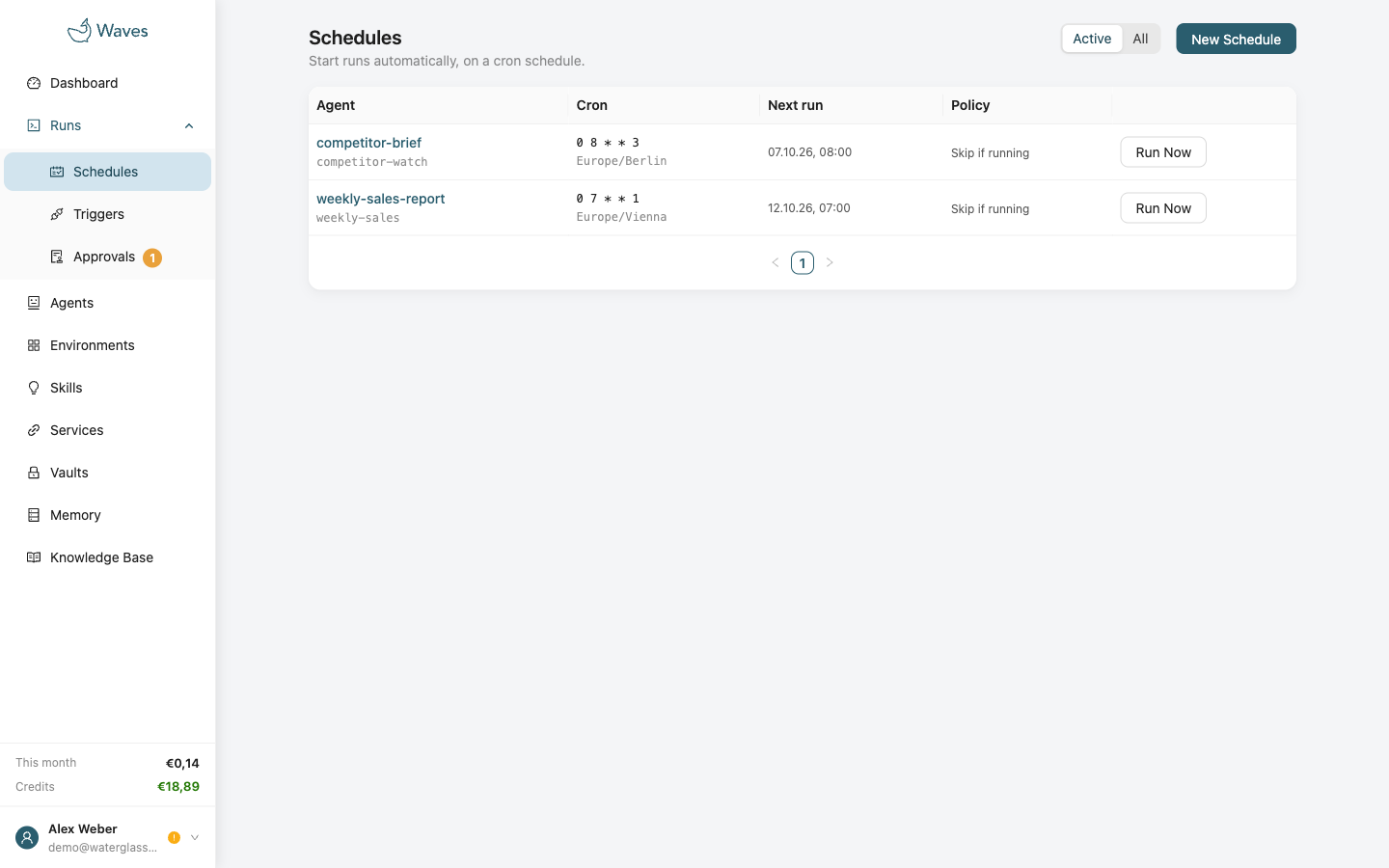 The Schedules page