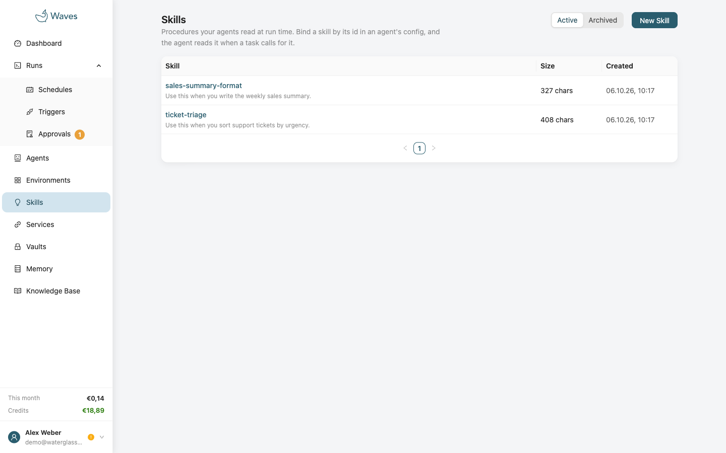 The Skills page