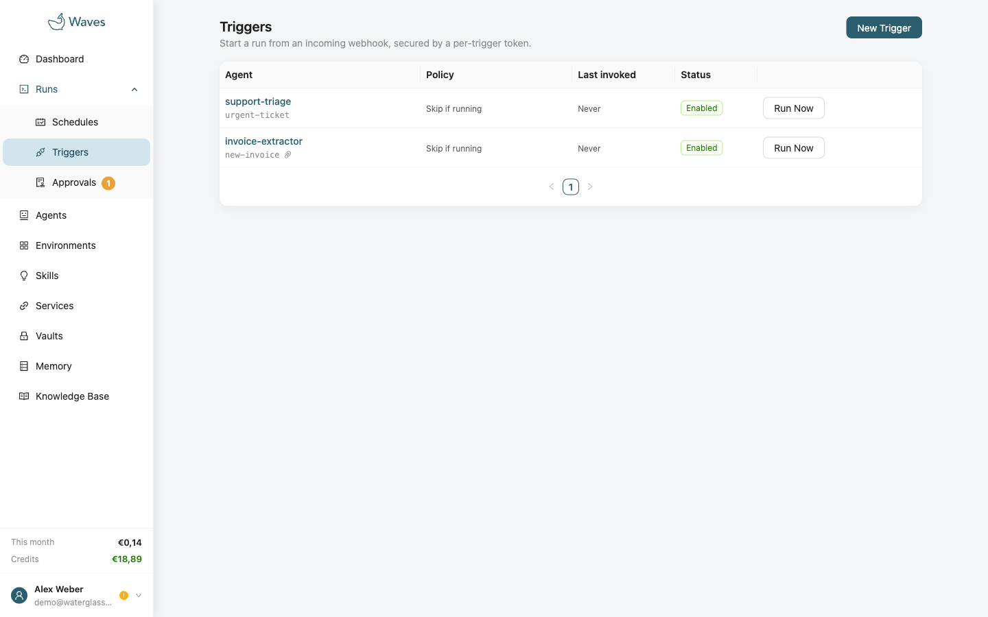 The Triggers page